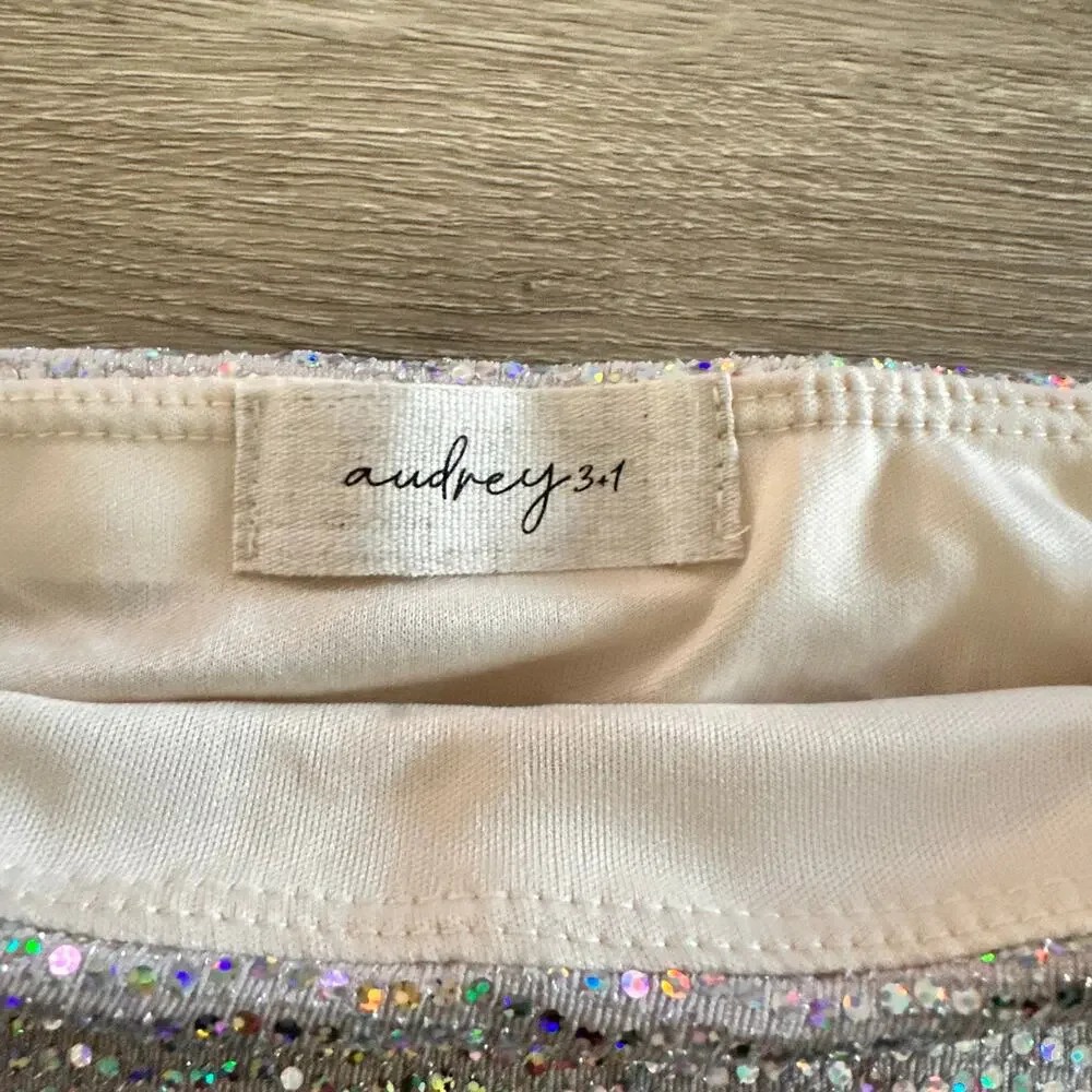 Audrey 3 +1 Mini Skirt Sparkle Beige Gold Silver Size Large